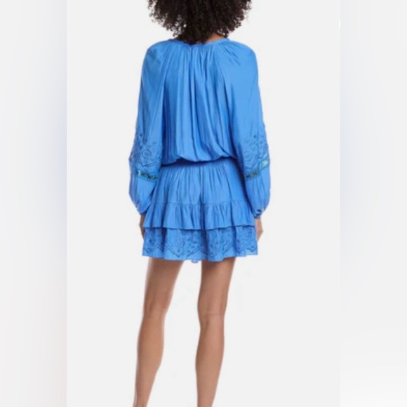 Ramy Brook Sabina Dress Blue Silk Tiered Mini Lace Detail Size M NWT - Picture 8 of 10